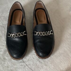 Kelly & Katie Black and Silver Chain Detail Flats